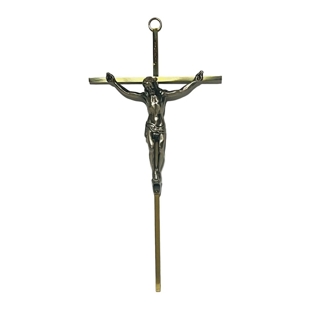 Vintage INRI Brass Jesus Crucifix Christian Religious Cross Hanging Wall Art 10"